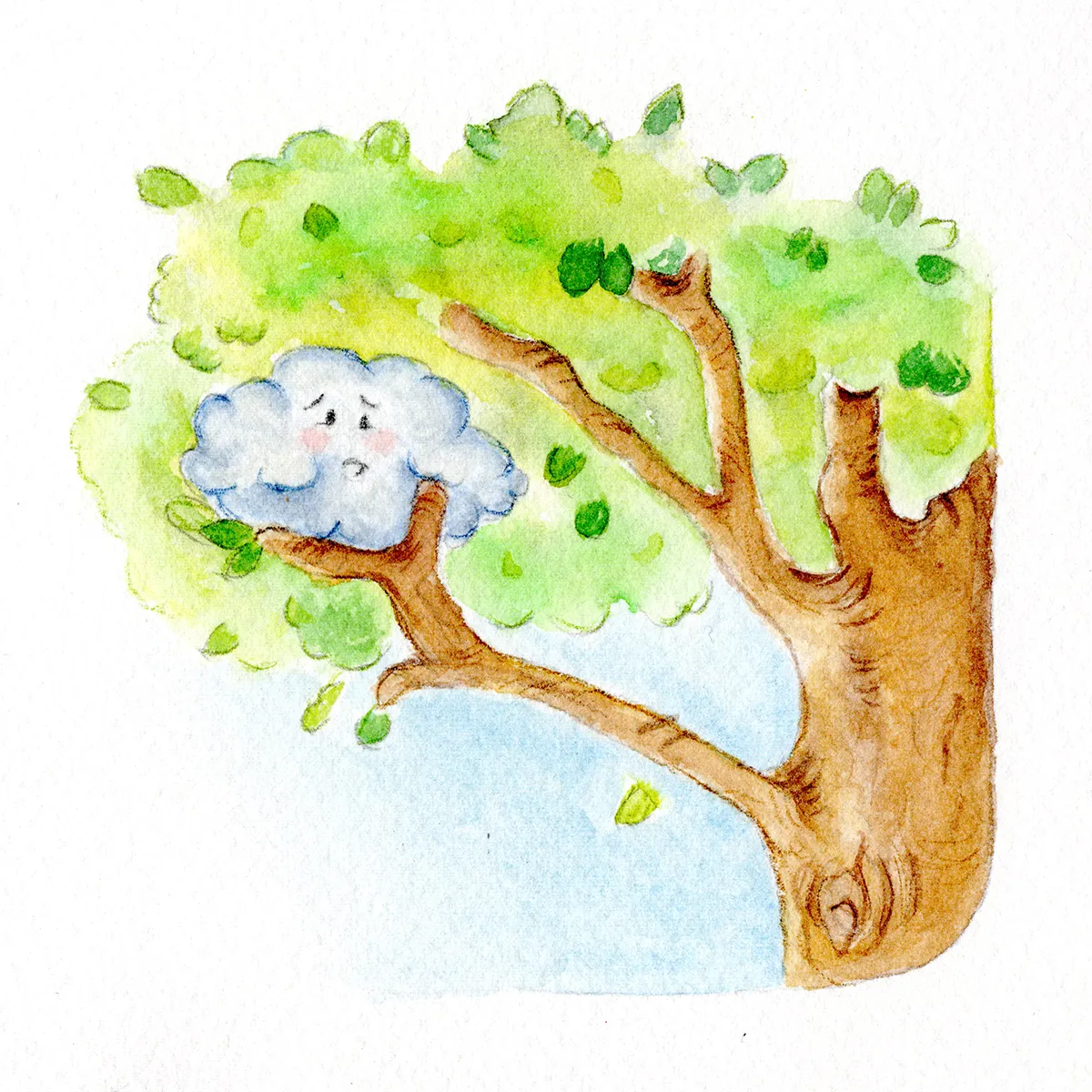 Illustration of a cloud caught in a tree