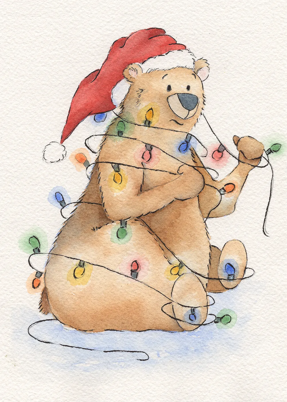 Buster the bear decorating with a garland