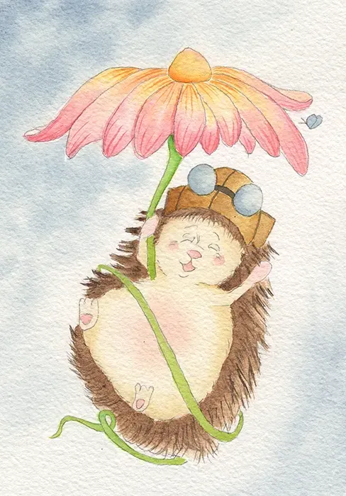 Hedgehog holding a flower umbrella